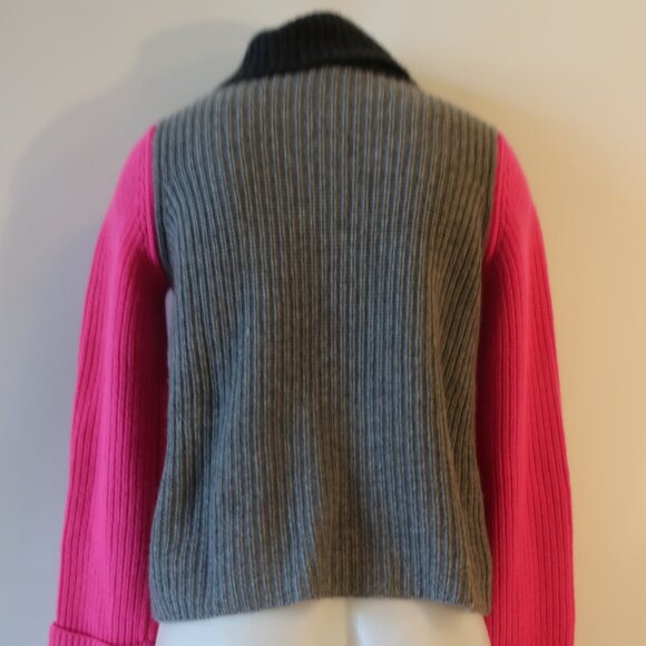 Womens Autumn Cashmere Gray Pink Black Colorblock Shaker Mock Neck Sweater S - Picture 8 of 11